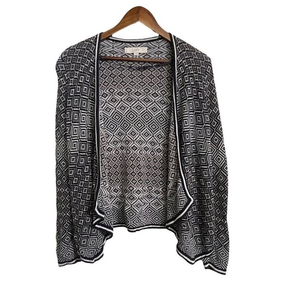 LOFT Womens Blue White Southwestern Print Open Front Cardigan Sweater Small - Picture 1 of 5